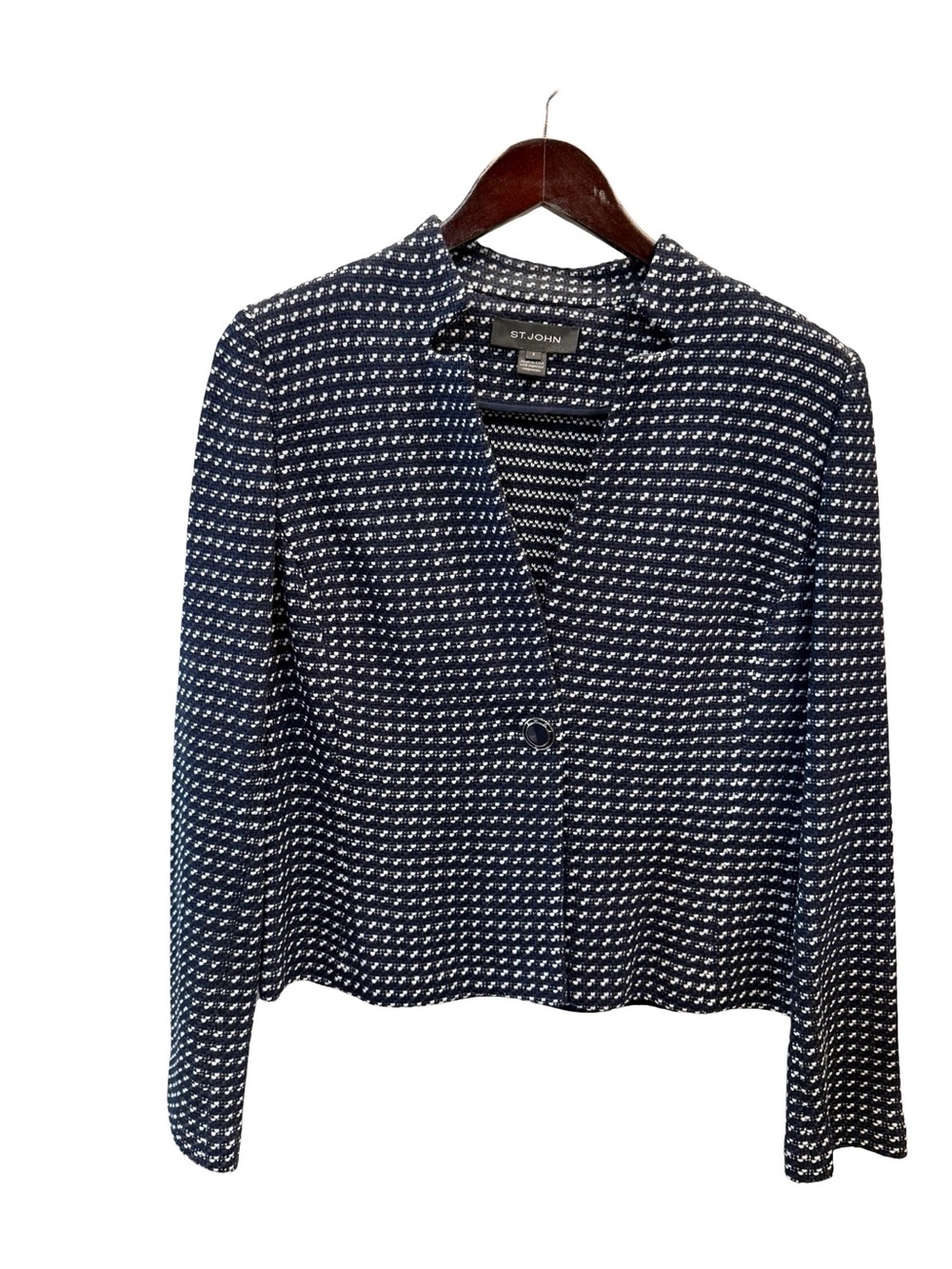 St. John Collection Navy & White Textured Knit Single-Button Blazer - Picture 2 of 4